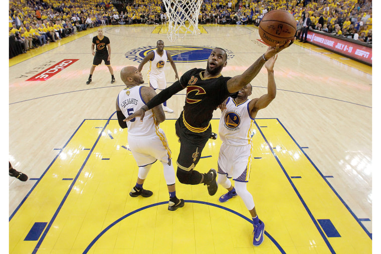 LeBron James #23 of the Cleveland Cavaliers drives for a layup against the Golden State Warriors in Game 7 of the 2016 NBA Finals at ORACLE Arena on June 19, 2016 in Oakland, Calif. (Photo by Marcio Jose Sanchez/Pool/Getty)
