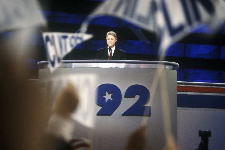 Gov. Bill Clinton's nomination speech at the 1992 Democratic National Convention at Madison Square Garden in New York, N.Y. (Photo by Visions of America/UIG/Getty)