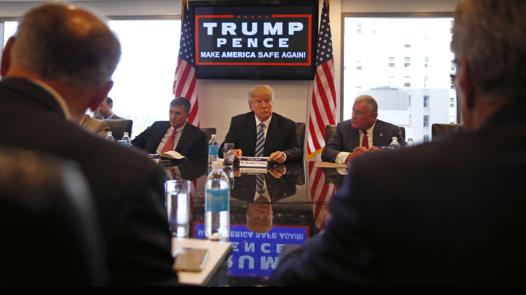 Republican presidential candidate Donald Trump participates in a roundtable discussion on national security in his offices in Trump Tower in New York, Aug. 17, 2016. (Photo by Gerald Herbert/AP)