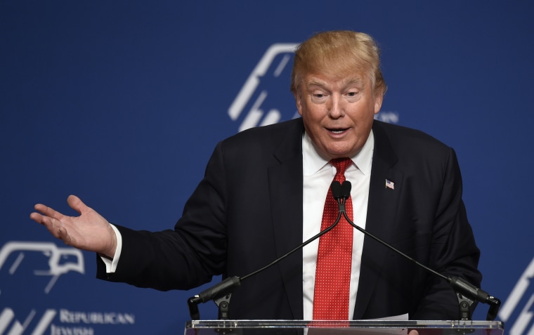 Republican presidential candidate Donald Trump speaks at the Republican Jewish Coalition Presidential Forum in Washington, Dec. 3, 2015.