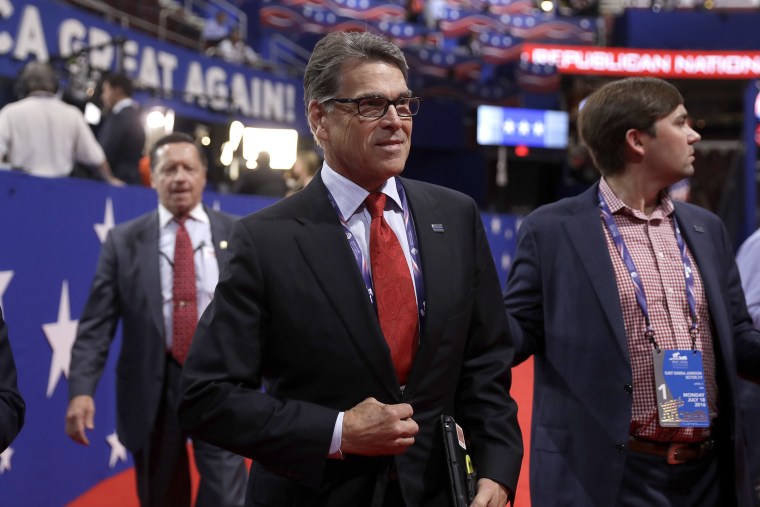 Former Governor Rick Perry of Texas arrives at the Quicken Loans Arena before the evening session of the opening day of the Republican National Convention in Cleveland, Ohio, July 18, 2016. (Photo by Matt Rourke/AP)