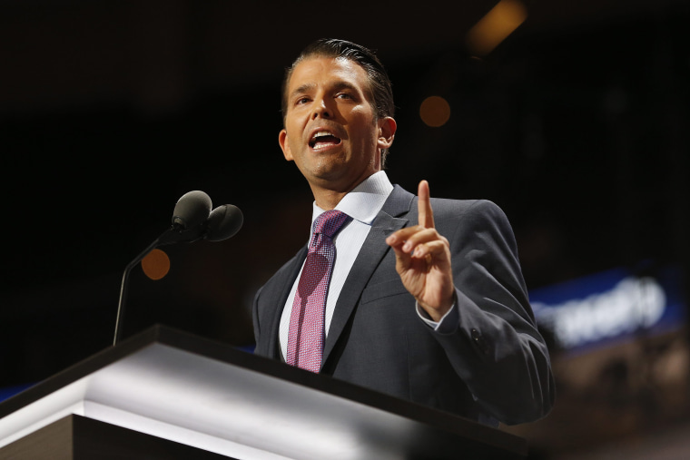 Donald Trump's son Donald Trump Jr. speaks on the second day of the 2016 Republican National Convention at Quicken Loans Arena, July 19, 2016, in Cleveland, Ohio. (Photo by Michael Reynolds/EPA)