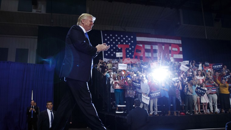 Republican presidential candidate Donald Trump arrives to speak to a campaign rally, Sept. 20, 2016, in Kenansville, N.C. (Photo by Evan Vucci/AP)