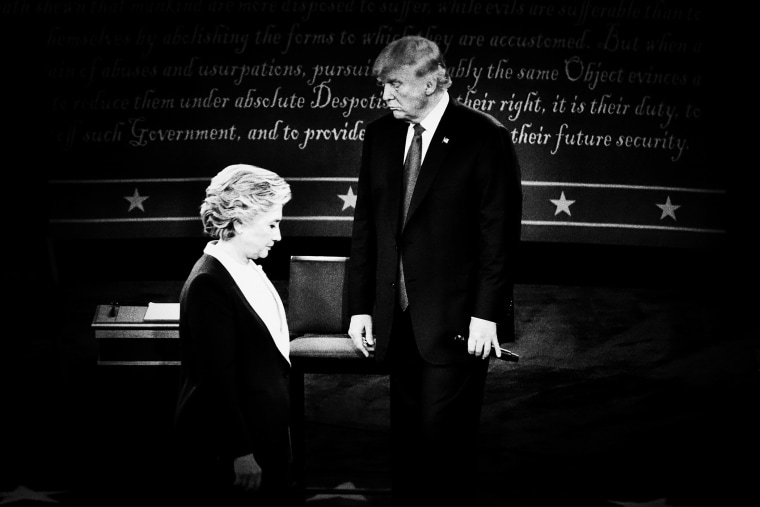 Presidential candidates Hillary Clinton and Donald Trump at the second presidential debate, Oct. 9, 2016. (Photo by Mark Peterson/Redux for MSNBC)