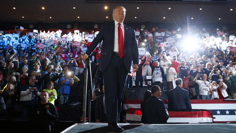 Republican presidential candidate Donald Trump arrives to speak at a campaign rally, Oct. 13, 2016, in Cincinnati, Ohio. (Photo by Evan Vucci/AP)
