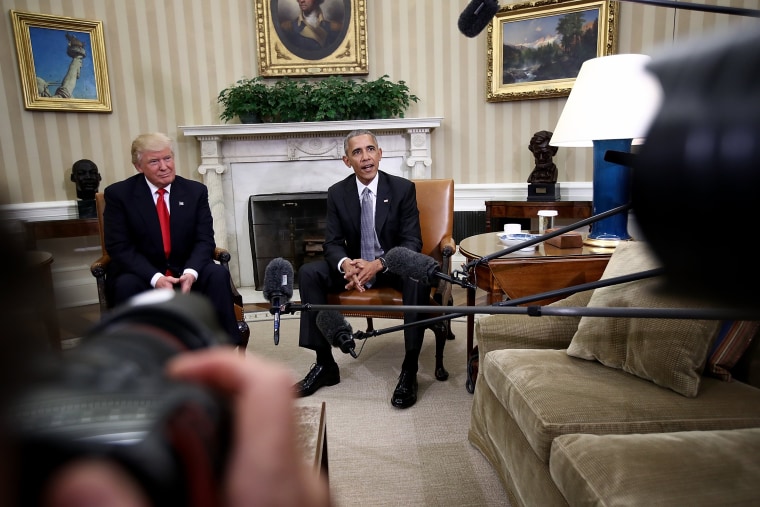 U.S. President Barack Obama speaks while meeting with President-elect Donald Trump following a meeting in the Oval Office Nov. 10, 2016 in Washington, DC. (Photo by Win McNamee/Getty)