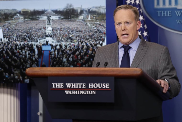 White House press secretary Sean Spicer delivers his first statement in the Brady press briefing room at the White House in Washington, D.C. on Jan. 21, 2017.
