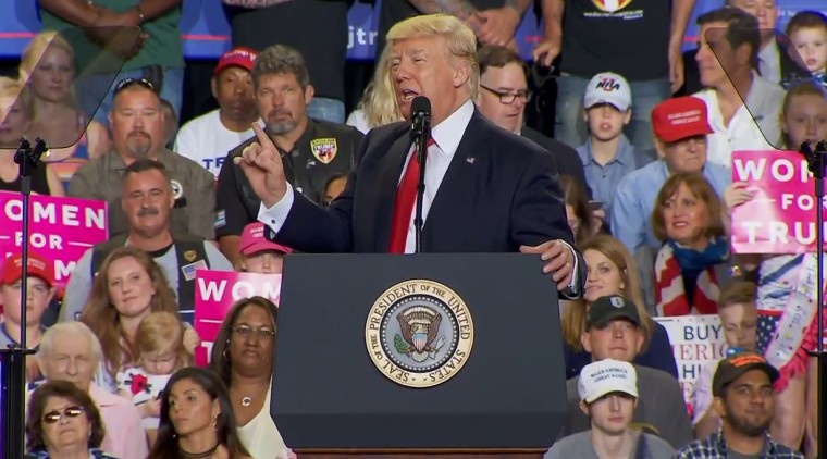 President Trump addresses rally in Harrisburg, PA on April 29, 2017. Screenshot from NBCNews.