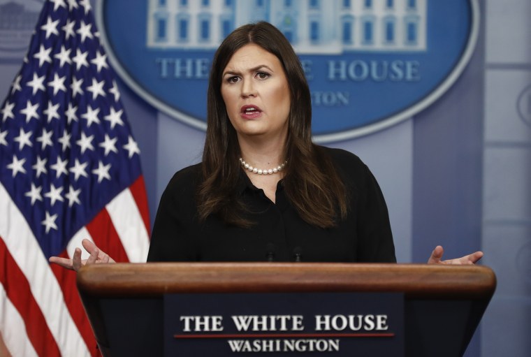 White House press secretary Sarah Huckabee Sanders speaks during a news briefing at the White House, in Washington, Wednesday, Sept. 13, 2017.