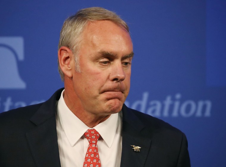 Interior Secretary Ryan Zinke delivers a speech billed as \"A Vision for American Energy Dominance\" at the Heritage Foundation on September 29, 2017 in Washington, D.C.