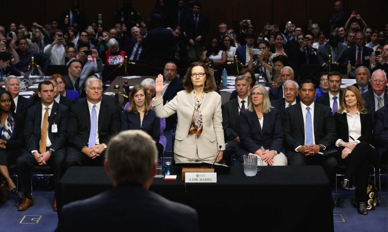 Image: CIA director nominee Haspel is sworn in to testify at her Senate Intelligence Committee confirmation hearing in Washington