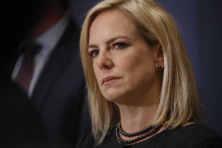 U.S. Secretary of Homeland Security Kirstjen Nielsen speaks to reporters after she, FBI Director Christopher Wray and Director of National Intelligence Daniel Coats briefed members of the U.S. House of Representatives.