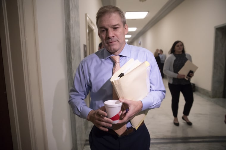 Rep. Jim Jordan, R-Ohio, a member of the House Judiciary Committee, arrives for a deposition with Peter Strzok, the FBI agent facing criticism following a series of anti-Trump text messages, on Capitol Hill in Washington, Wednesday, June 27, 2018.