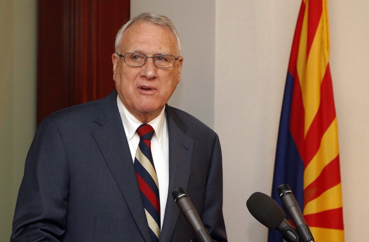 Former Sen. Jon Kyl, R-Ariz., answers a question after Gov. Doug Ducey, R-Ariz., announced the appointment of Kyl to fill Sen. John McCain's seat in the U.S. Senate at a news conference at the Arizona Capitol Tuesday, Sept. 4, 2018, in Phoenix.