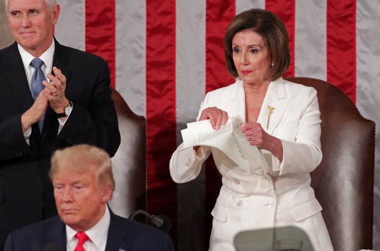 Speaker of the House Nancy Pelosi rips up the speech of U.S. President Donald Trump after his State of the Union address to a joint session of the U.S. Congress in the House Chamber of the U.S. Capitol in Washington, U.S. February 4, 2020.