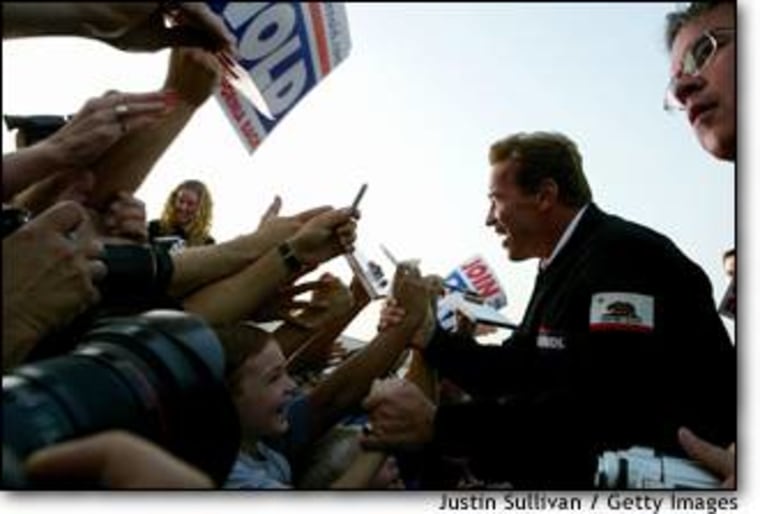 Arnold Schwarzenegger relished the sheer physicality of American politics, wading into the crowd, shaking voters' hands with an abandon the figuratively buttoned-down Gray Davis never seemed to approach.