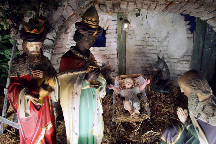 Wise men Melchior, bringing gold, left, and Balthasar, bringing frankincense, right, are seen at a nativity scene at Krijtberg church in Amsterdam, Netherlands. According to a study published in The Journal of Applied Ecology, trees in the Horn of Africa which provide most of the frankincense exported to world's markets are failing to reproduce due to overaggressive exploitation.