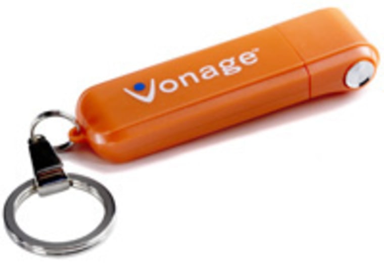 It's a VoIP phone built into a bright orange USB keychain drive.