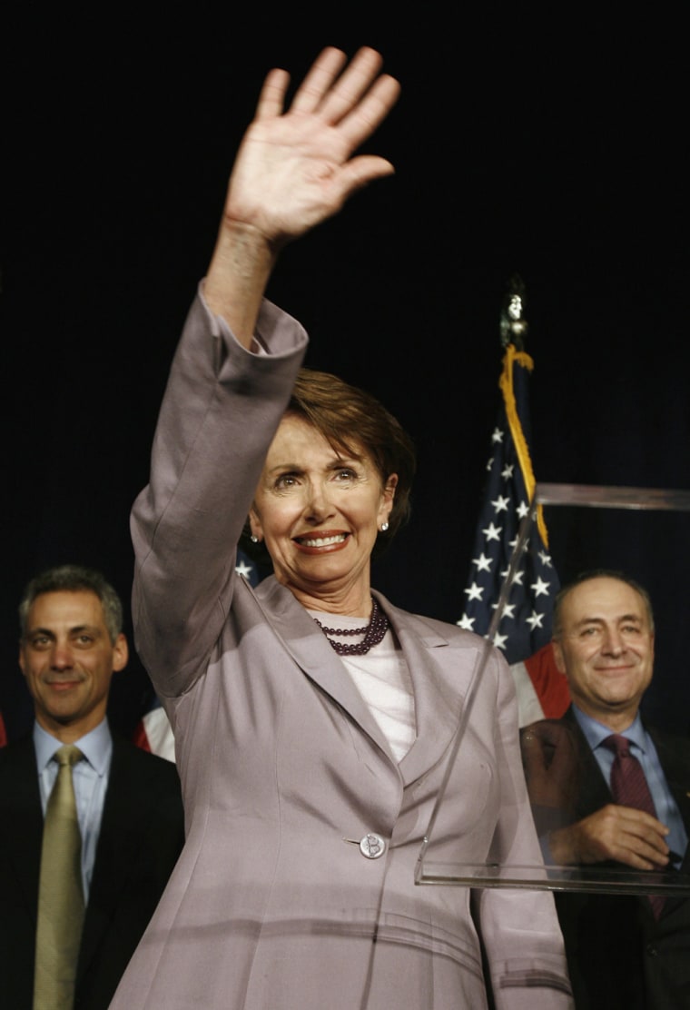 US House Minority leader Pelosi waves to supporters at an election night party in Washington