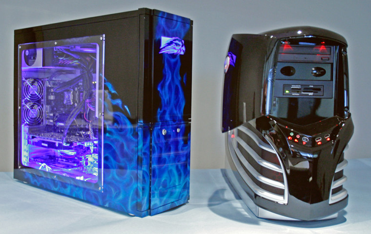 The Mach V from Falcon Northwest, left, and Alienware Inc.'s Area-51 7500 are among the fastest, most capable machines money can buy for video gaming needs. 