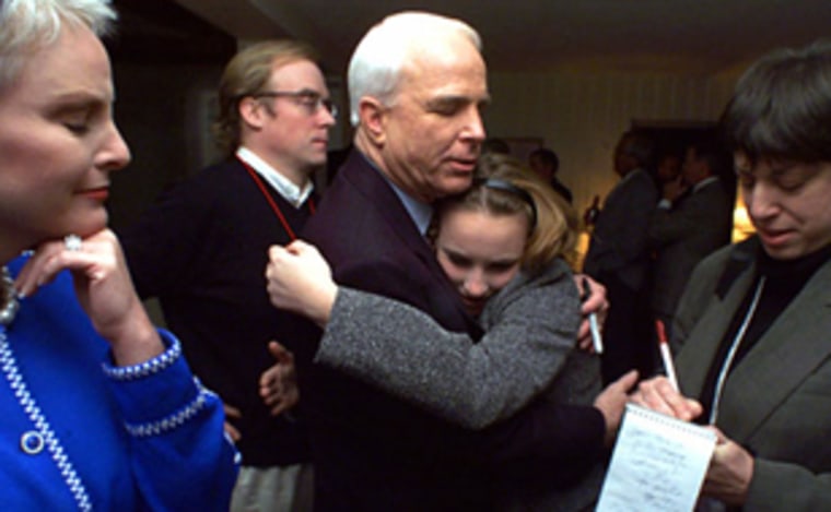 Image: John McCain and his daughter Meghan on the night he won the New Hampshire Republican primary in 2000.