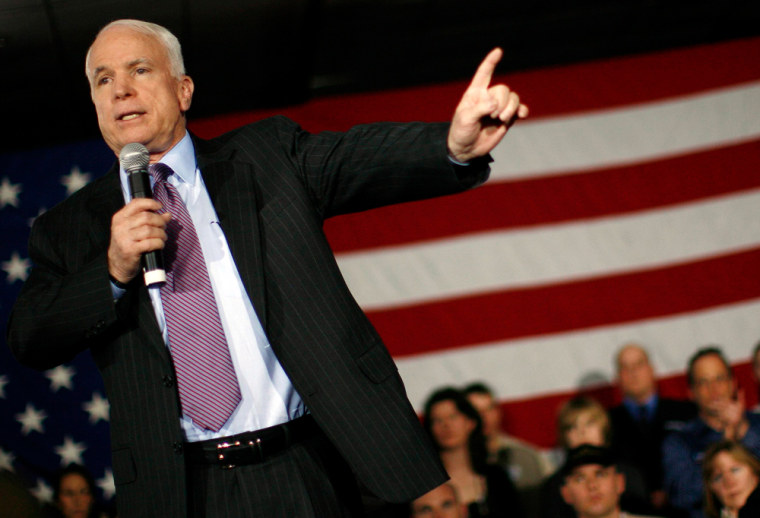 Image: US Republican presidential candidate Senator McCain speaks during a town hall meeting campaign event in Howell