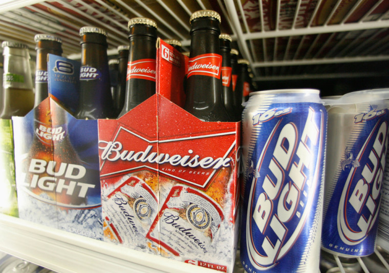 Image: Bud Light and Budweiser beer is shown in a cooler