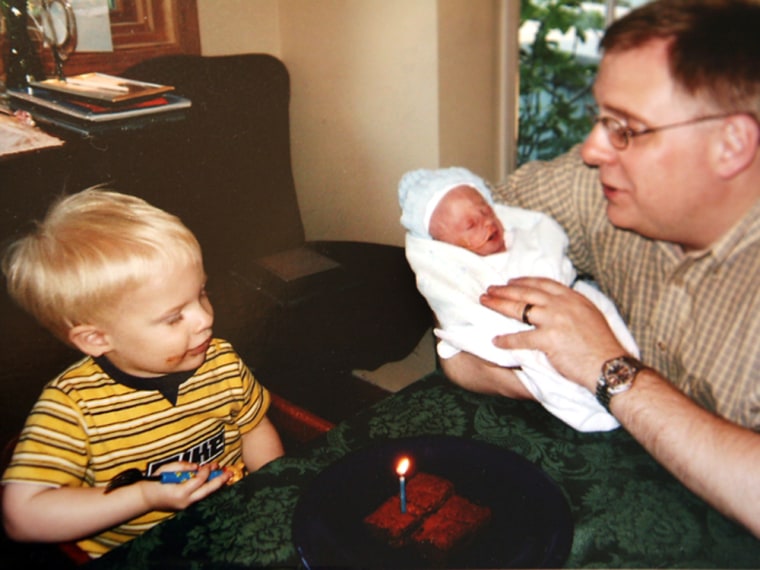 Image: Stevie, Robbie and Steve Deibert, Robbie's 1 week birthday