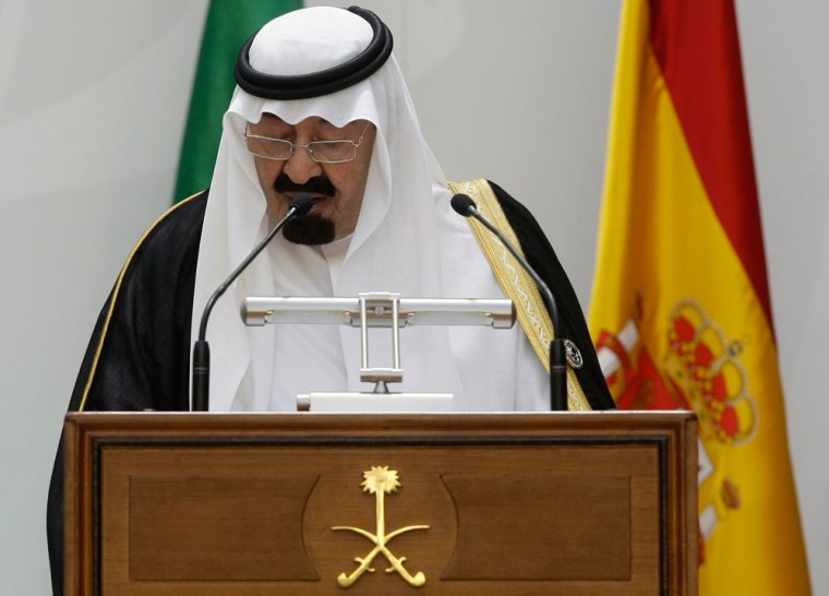 Image : Saudi Arabia's King Abdullah speaks during the opening of World Conference on Dialogue