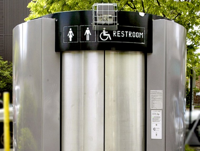 This is one of five self-cleaning toilet stalls placed on eBay by the city of Seattle. 