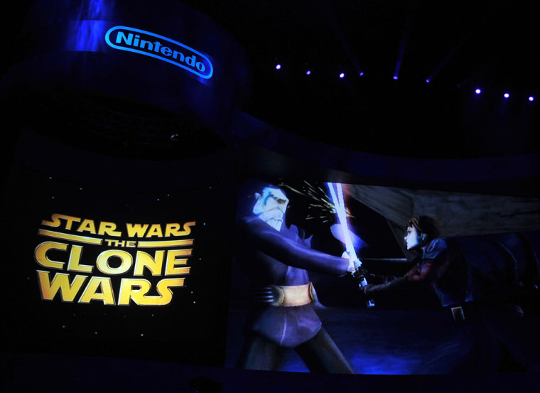 Image: A video presentation of the new game \"Star Wars the Clone Wars\"