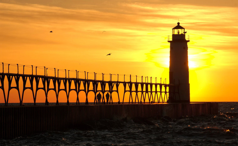 Image: North Manistee Lighthouse pier in Manistee, Mich