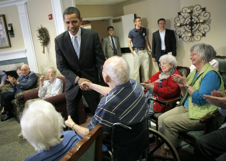Image: Barack Obama shakes hands with senior citizens