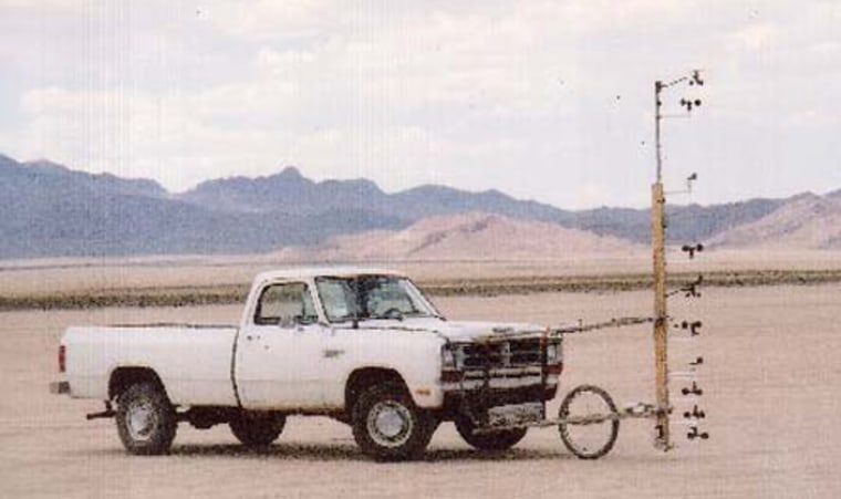 An image of a previously used chaser vehicle, referred to as DASHER. A typical dust devil encounter during fieldwork would involve a chase, and deployment of the instruments in the oncoming path of the devil, allowing the dust devil to pass over the sensors. The researchers expect to get new equipment for next summer. Credit: Stephen Metzger/PSI