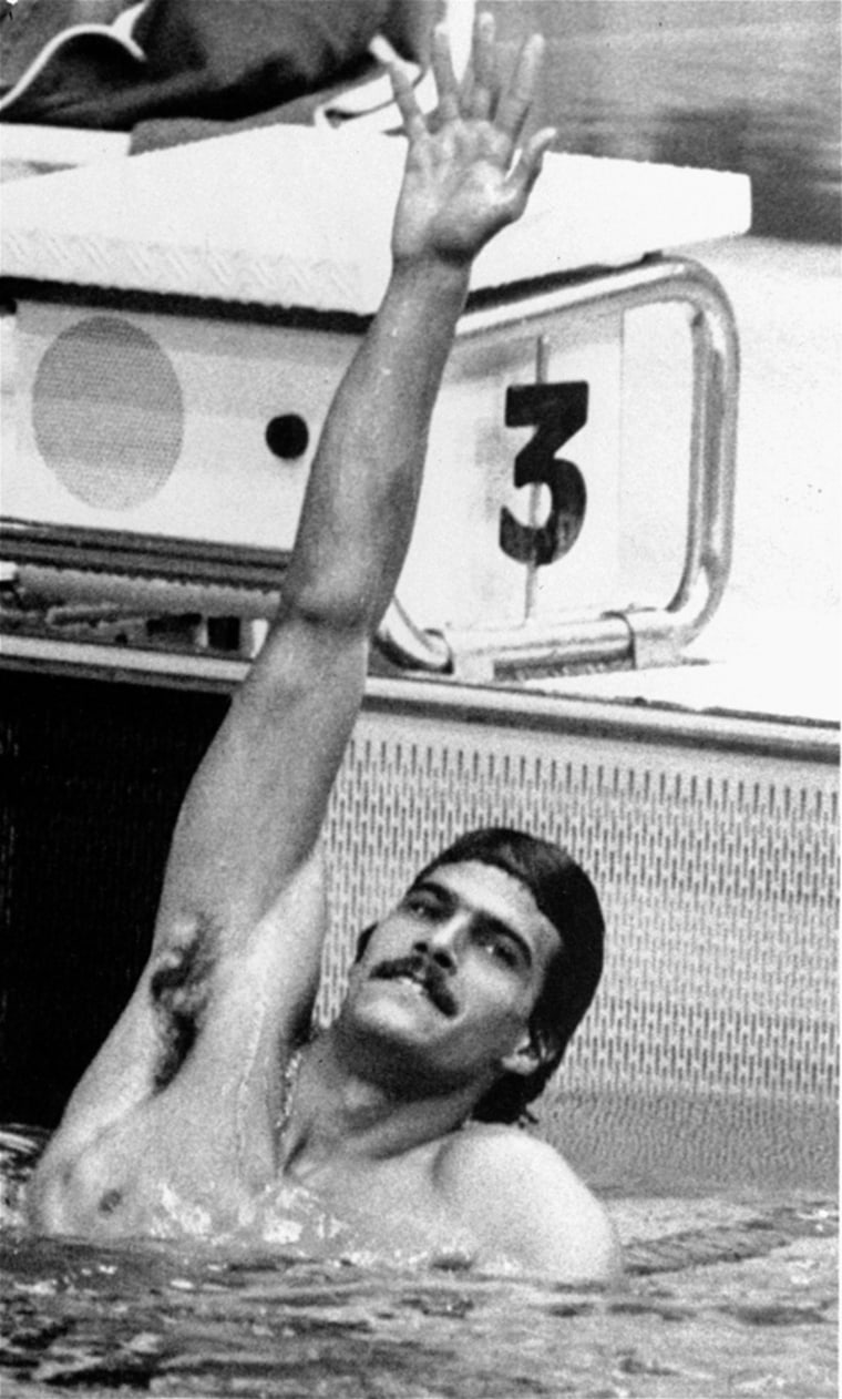 Image: Mark Spitz acknowledges cheers