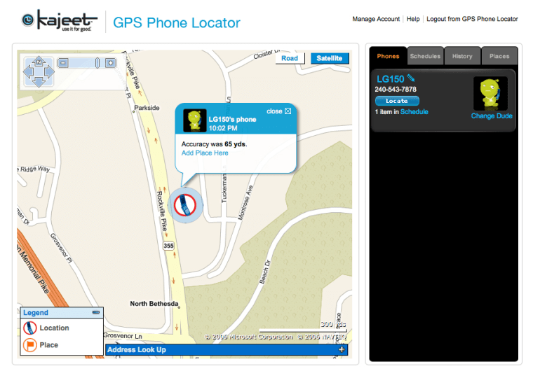 Image: Kajeet cell phone service for kids GPS screenshot