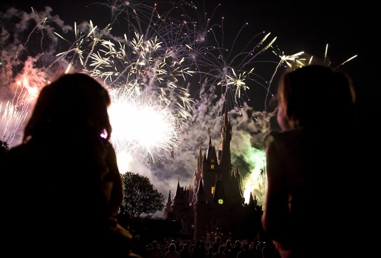 Image: Children watch the fireworks display, Disney World's Magic Kingdom