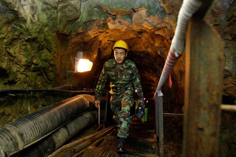 A South Korean soldier visits Infiltration Tunnel No. 2 in Cheorwon, northeast of Seoul, South Korea, on Thursday. This tunnel found in 1975 is one of four that the North Korean military made for attacking South Korea by surprise.