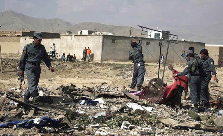Image: Damaged police post after an explosion in the outskirts of Kabul, Afghanistan