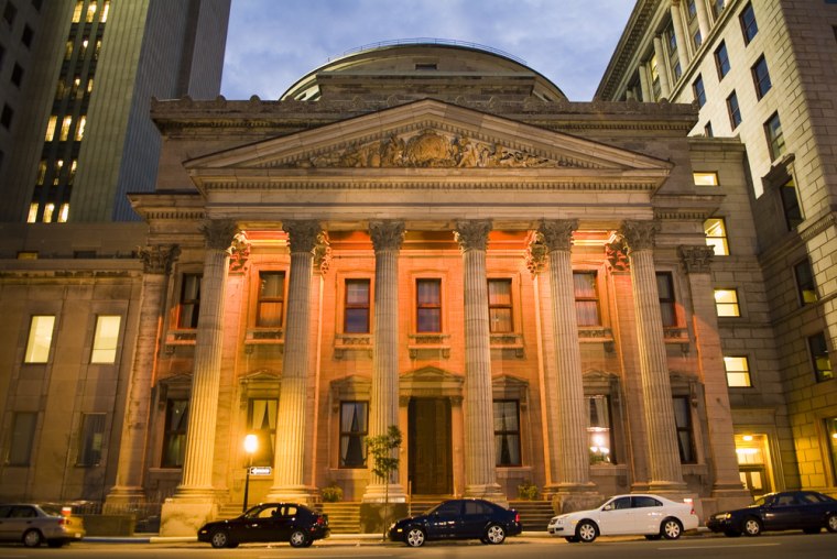 Image: Bank of Montreal on the Place D'Armes at dusk