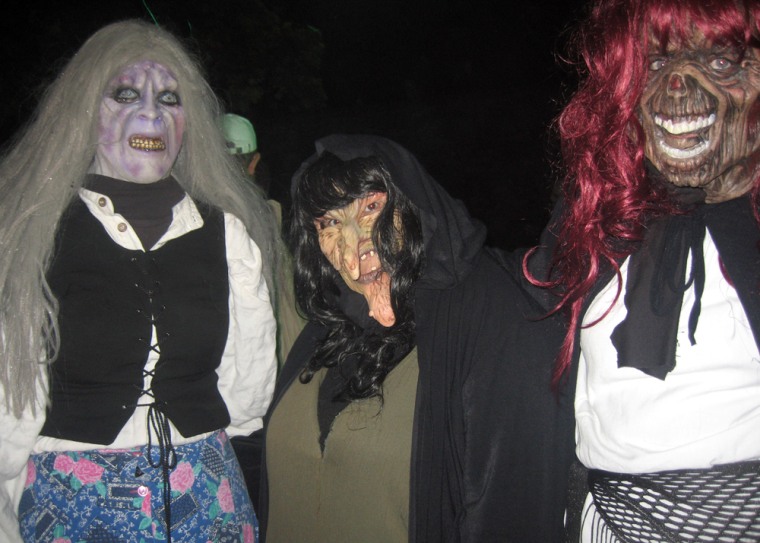 Actors wear masks during a Halloween party on Burg Frankenstein in Muehltal near Darmstadt, central Germany. The history of Burg Frankenstein may have inspired Mary Shelley's famous monster.