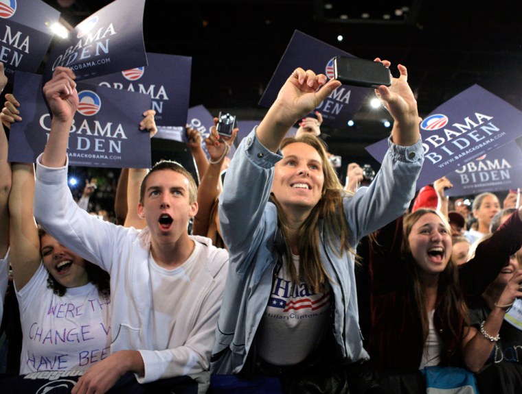A group of young supporters cheer for Barack Obama at a rally in Roanoke, Va. on Oct. 17.