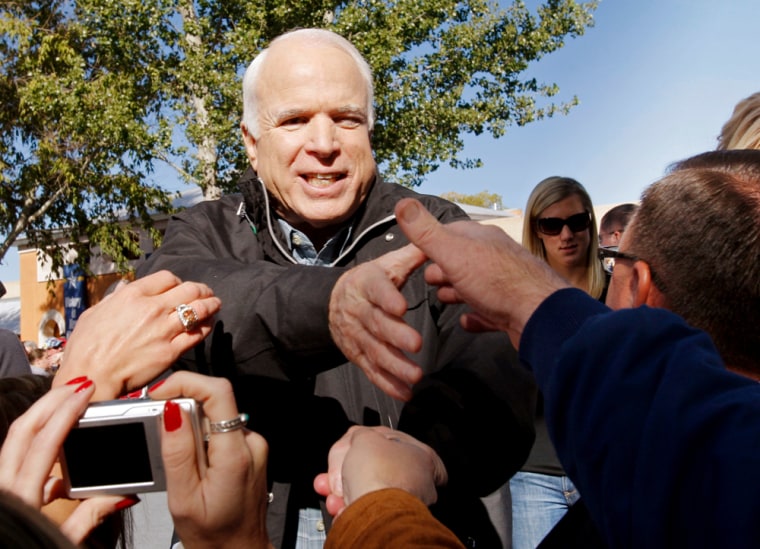 U.S. Republican presidential nominee Senator John McCain (R-AZ) greets supporters at a campaign rally in Albuquerque