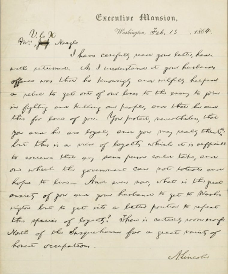 Sotheby's |
 
Harsh Words
The letter, in which Lincoln harshly chastises a couple for disloyalty, is being auctioned at Sotheby's, and is valued between $250,000 to $350,000. |