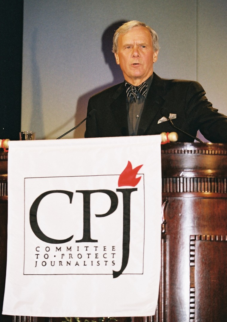 Tom Brokaw addresses the Committee to Protect Journalists' International Press Freedom Awards dinner in 2002.
