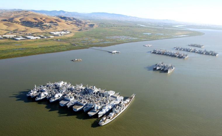 The Suisun Bay Reserve Fleet, part of the National Defense Reserve Fleet, lies anchored in Suisun Bay, Calif.