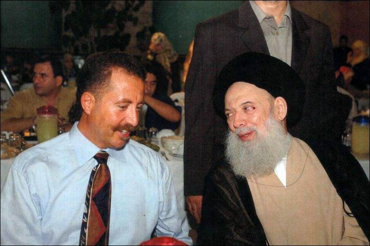 Talal Khalil Chahine (left) and Sheikh Muhammad Hussein Fadlallah in Lebanon, 2002