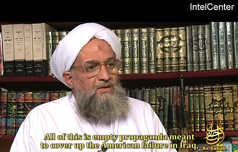Image: Ayman al-Zawahiri speaking during a new interview entitled \"A Review of Events\"