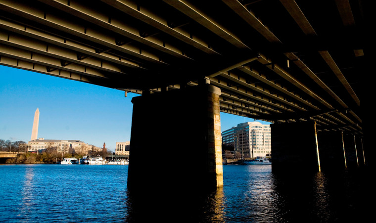 Image: A view of the Washington Monument from under the Francis Case Memorial Bridge