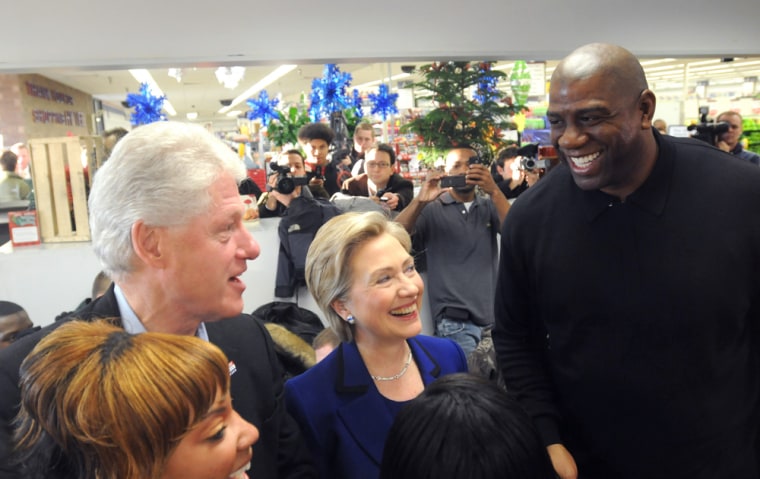 Image: Hillary, Cllinton, Bill Clinton, Magic Johnson